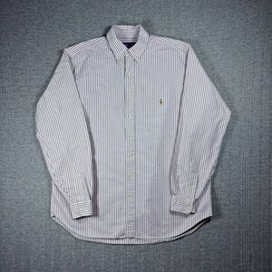 Ralph Lauren Button Down Oxford Shirt Mens L Tall Striped Pink White Long Sleeve